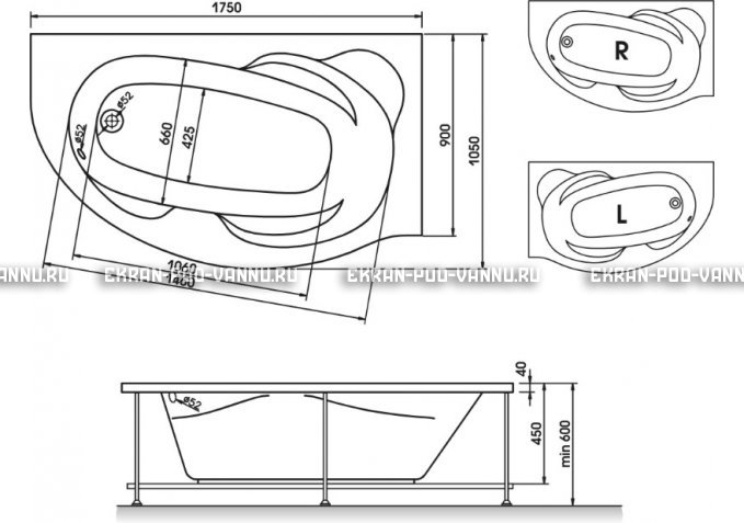 Акриловая ванна Relisan Liliya 175x90 – купить по цене 24570 руб. в интернет-магазине в городе Красноярск картинка 3