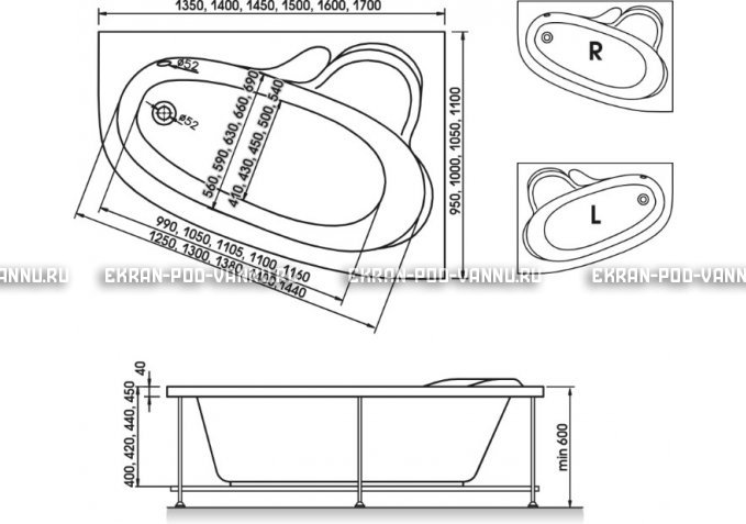 Акриловая ванна Relisan Ariadna 135x95 – купить по цене 22700 руб. в интернет-магазине в городе Красноярск картинка 3