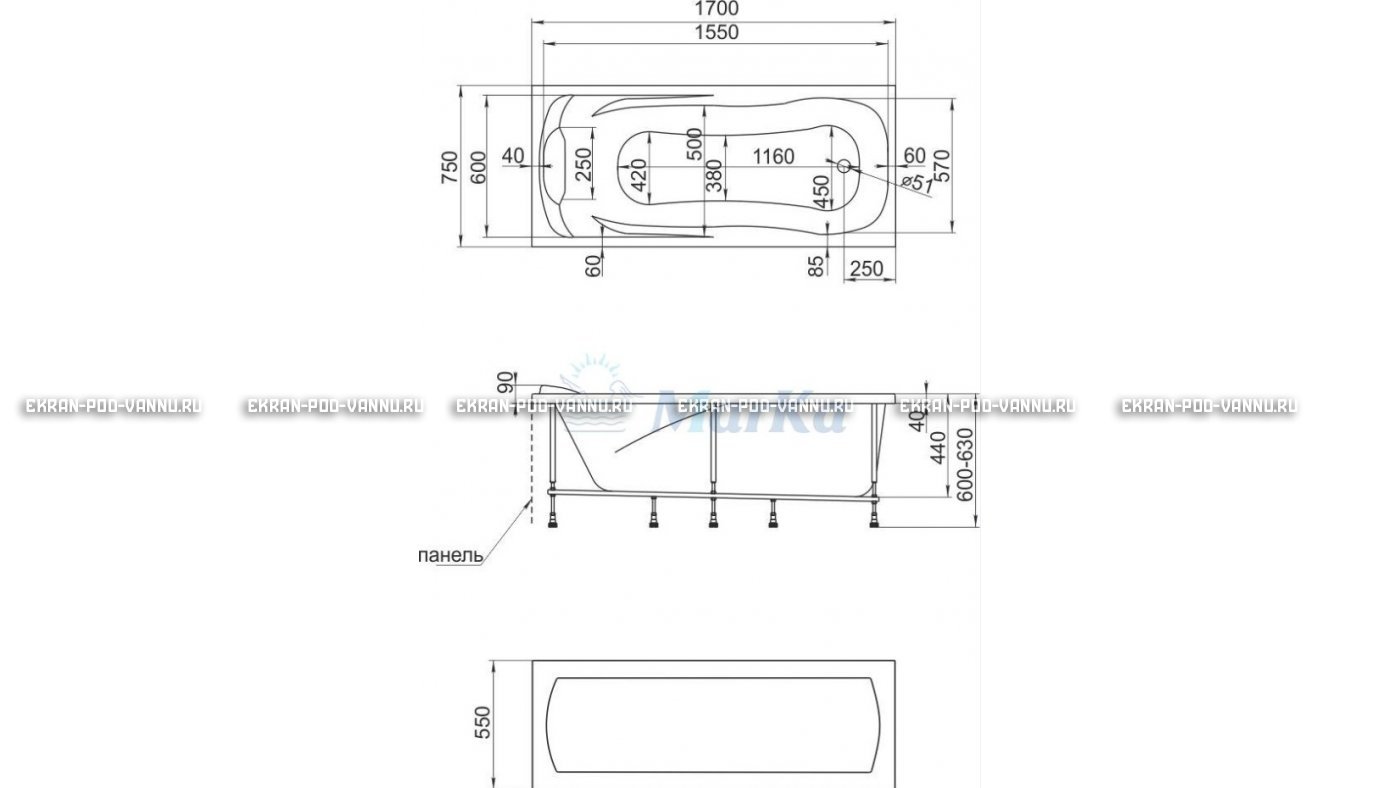 Акриловая ванна 1MarKa Calypso 170x75 – купить по цене 13950 руб. в интернет-магазине в городе Красноярск картинка 22