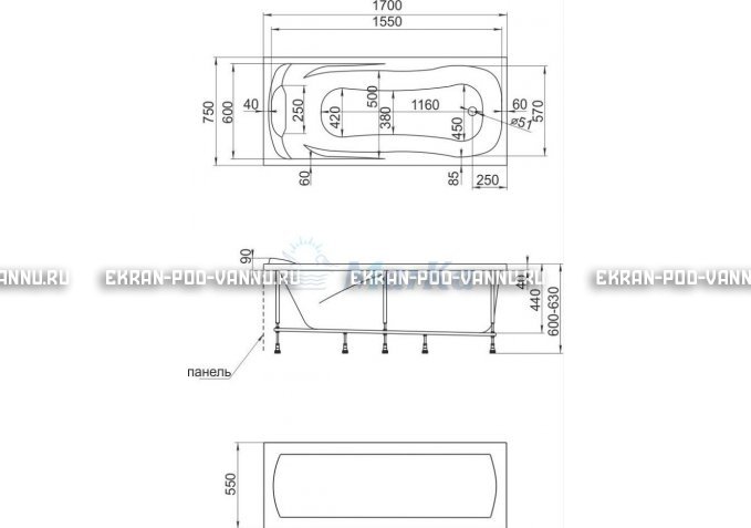 Акриловая ванна 1MarKa Calypso 170x75 – купить по цене 13950 руб. в интернет-магазине в городе Красноярск картинка 7