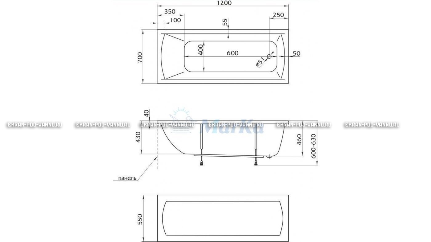 Акриловая ванна 1MarKa Modern 120x70 – купить по цене 7600 руб. в интернет-магазине в городе Красноярск картинка 13