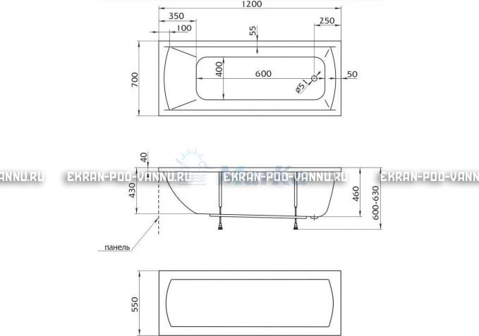 Акриловая ванна 1MarKa Modern 120x70 – купить по цене 7600 руб. в интернет-магазине в городе Красноярск картинка 4