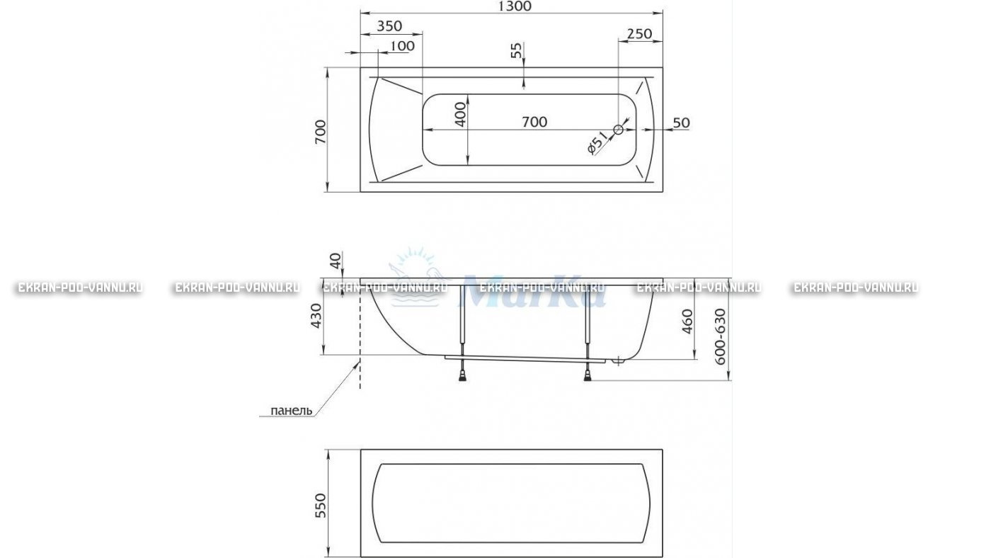 Акриловая ванна 1MarKa Modern 130x70 – купить по цене 8620 руб. в интернет-магазине в городе Красноярск картинка 16