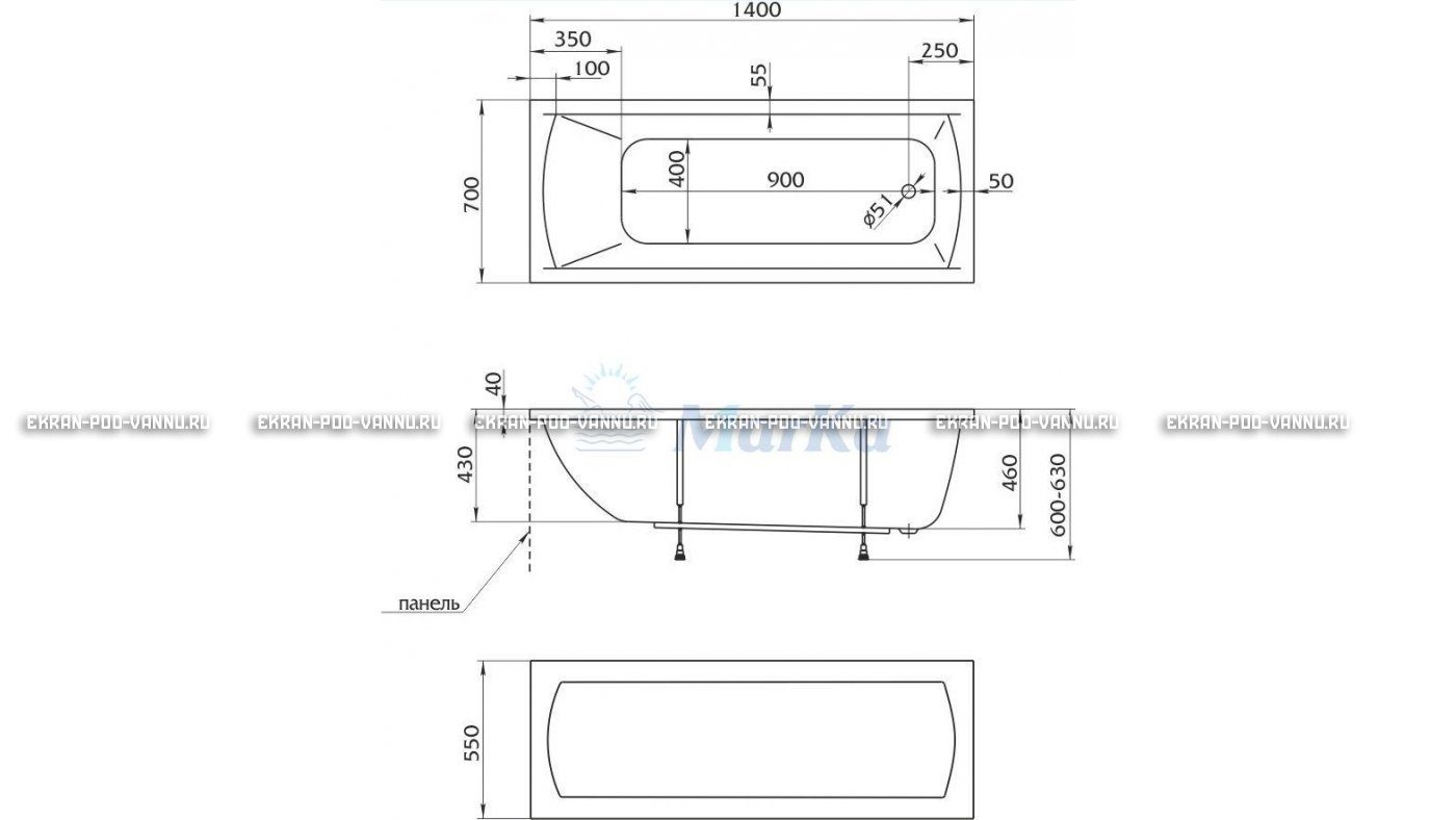 Акриловая ванна 1MarKa Modern 140x70 – купить по цене 8910 руб. в интернет-магазине в городе Красноярск картинка 16