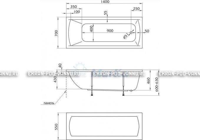 Акриловая ванна 1MarKa Modern 140x70 – купить по цене 8910 руб. в интернет-магазине в городе Красноярск картинка 5