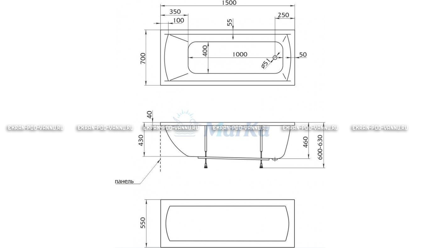 Акриловая ванна 1MarKa Modern 150x70 – купить по цене 9210 руб. в интернет-магазине в городе Красноярск картинка 13