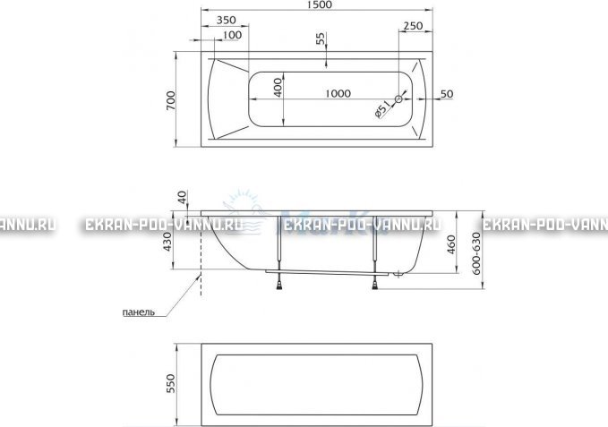 Акриловая ванна 1MarKa Modern 150x70 – купить по цене 9210 руб. в интернет-магазине в городе Красноярск картинка 4