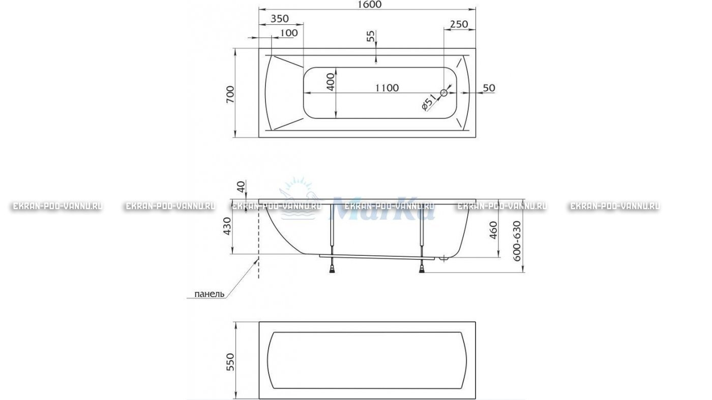 Акриловая ванна 1MarKa Modern 160x70 – купить по цене 9410 руб. в интернет-магазине в городе Красноярск картинка 16