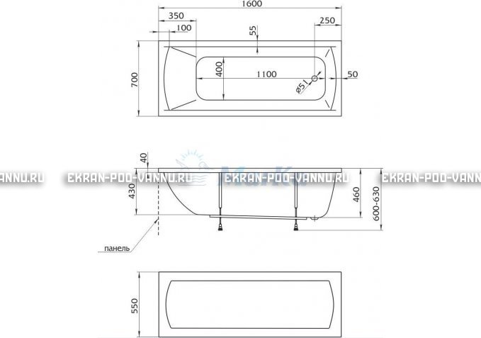 Акриловая ванна 1MarKa Modern 160x70 – купить по цене 9410 руб. в интернет-магазине в городе Красноярск картинка 5