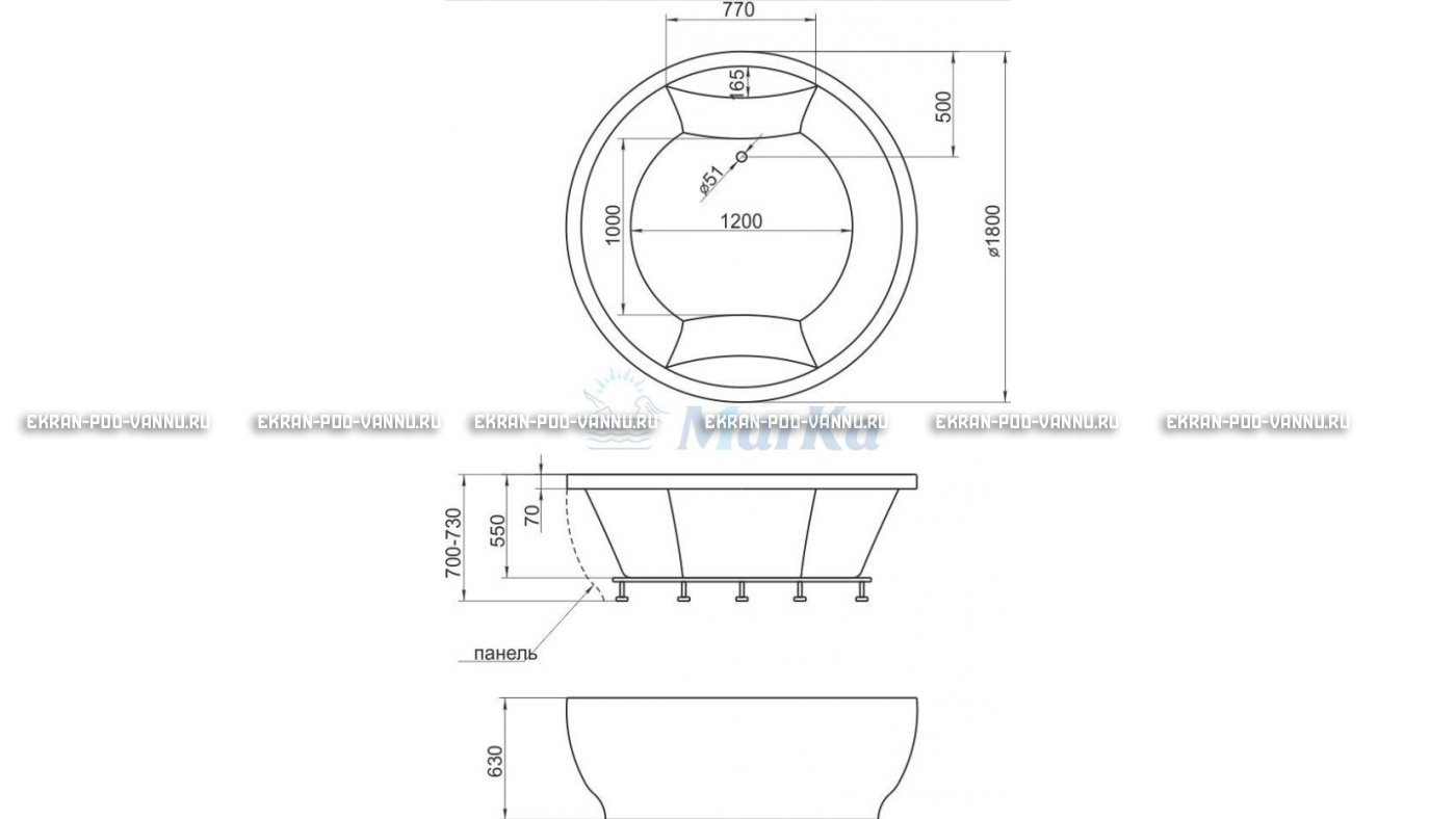 Акриловая ванна 1MarKa Omega 180x180  – купить по цене 42450 руб. в интернет-магазине в городе Красноярск картинка 13