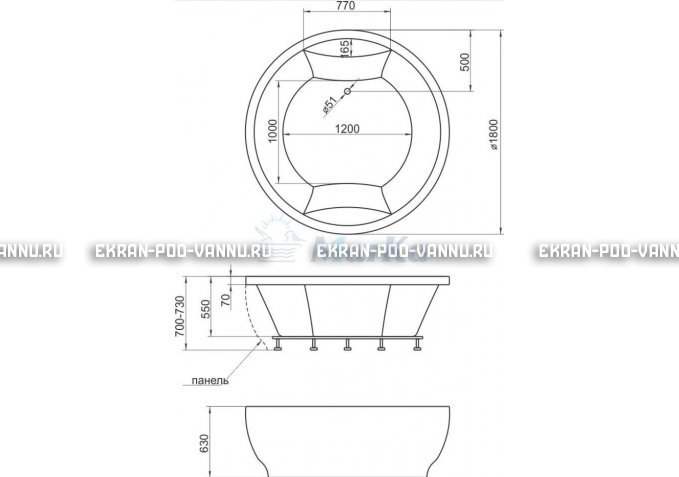 Акриловая ванна 1MarKa Omega 180x180  – купить по цене 42450 руб. в интернет-магазине в городе Красноярск картинка 4