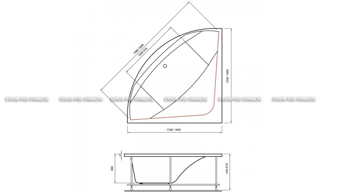 Акриловая ванна Vayer Boomerang 150x150 – купить по цене 59550 руб. в интернет-магазине в городе Красноярск картинка 15
