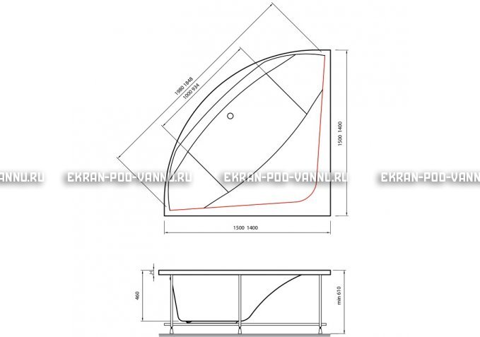 Акриловая ванна Vayer Boomerang 150x150 – купить по цене 59550 руб. в интернет-магазине в городе Красноярск картинка 4