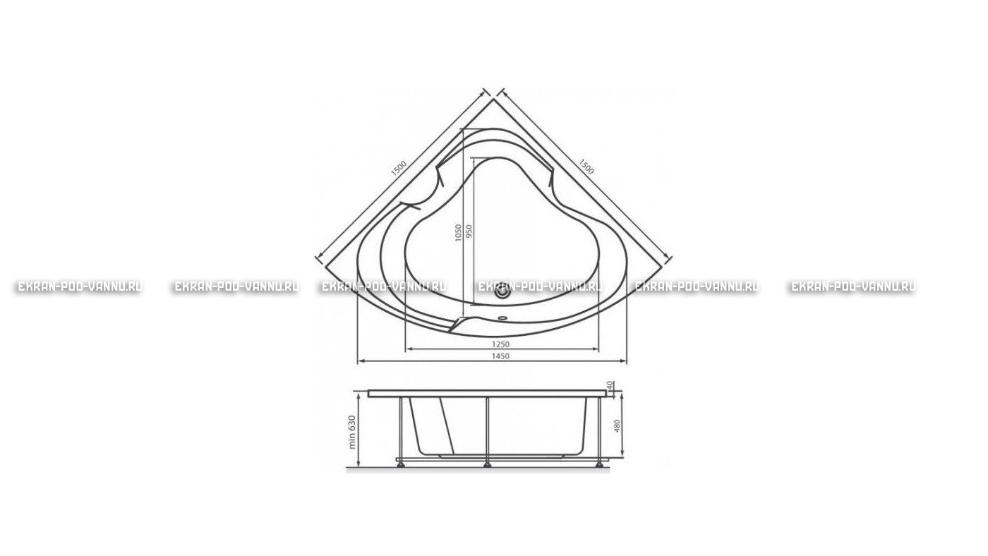 Акриловая ванна Vayer Kaliope 150x150 – купить по цене 42550 руб. в интернет-магазине в городе Красноярск картинка 16