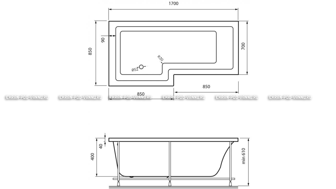 Акриловая ванна Vayer Options 170х70/85 – купить по цене 24110 руб. в интернет-магазине в городе Красноярск картинка 13