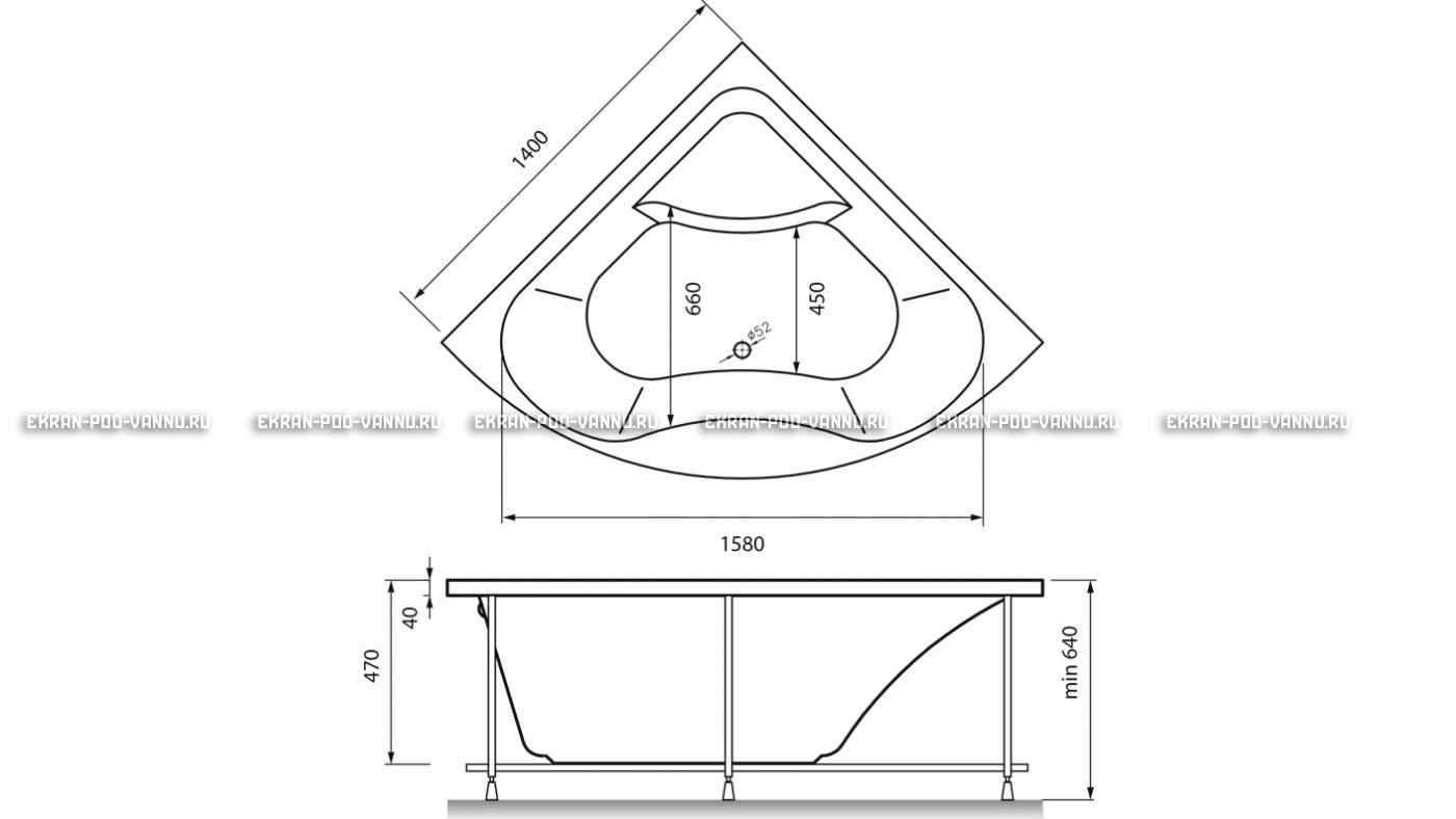 Акриловая ванна Vayer Persefona 140x140 – купить по цене 25230 руб. в интернет-магазине в городе Красноярск картинка 15