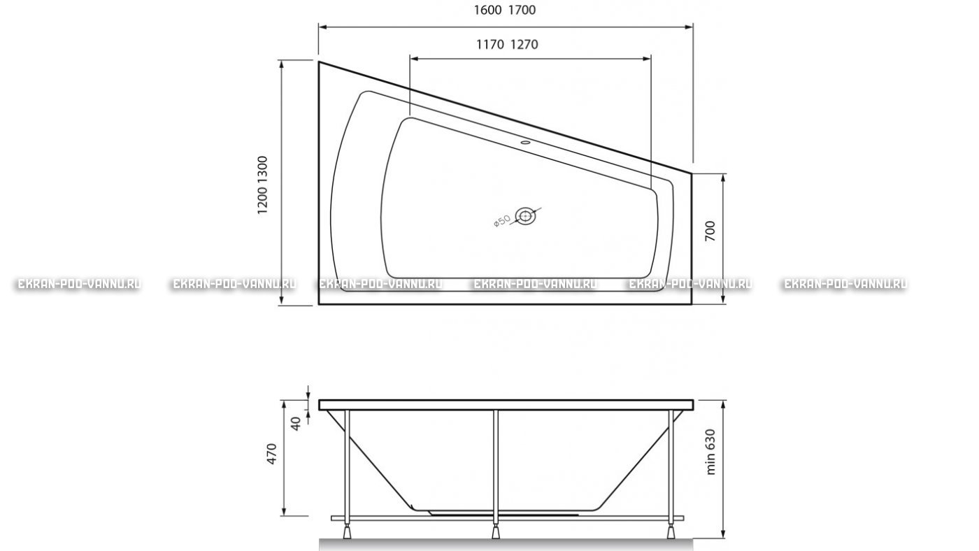 Акриловая ванна Vayer Trinitiy 170x130 – купить по цене 32590 руб. в интернет-магазине в городе Красноярск картинка 13