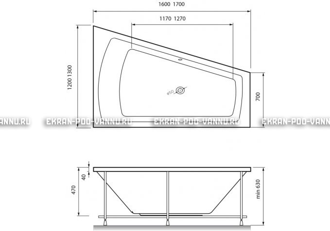 Акриловая ванна Vayer Trinitiy 170x130 – купить по цене 32590 руб. в интернет-магазине в городе Красноярск картинка 4